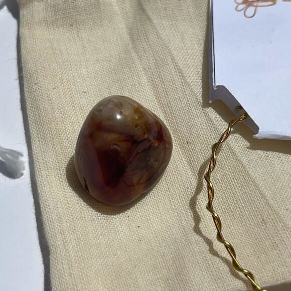 SARD CARNELIAN PALM STONE & MATCHING WIREWRAPPED GEMSTONE BRACELET SET - Picture 4 of 6